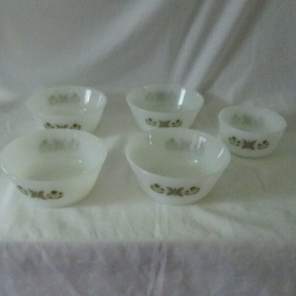 Fire King Anchor Hocking  Green Meadow Dessert Bowls & Custard Dish - Picture 1 of 4